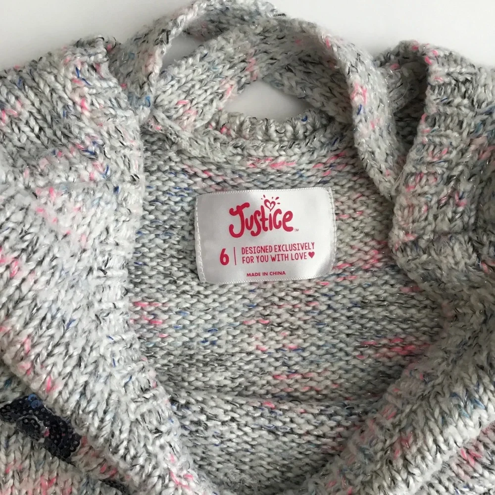 Justice Girls Sweater “Be Unique” Gray Pink Size 6